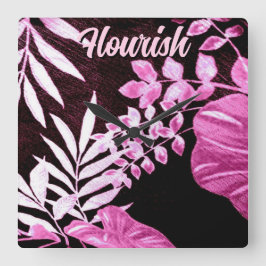 Botanical Tropical Leaves Palm Pink Personalized Fyrkantig Klocka