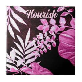 Botanical Tropical Leaves Palm Pink Personalized Kakelplatta