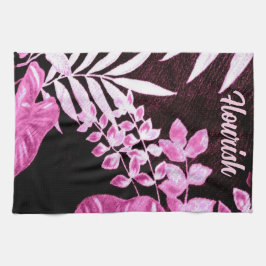 Botanical Tropical Leaves Palm Pink Personalized Kökshandduk