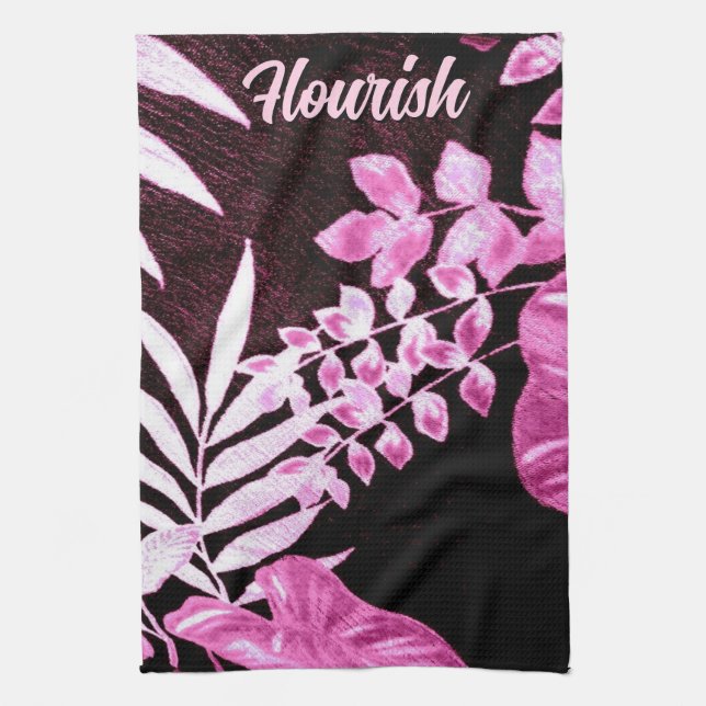 Botanical Tropical Leaves Palm Pink Personalized Kökshandduk (Vertikal)