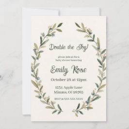 Botanical Twin Baby Shower Olive Branch Boho Green Inbjudningar