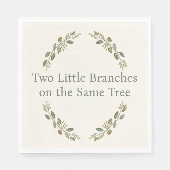 Botanical Twin Baby Shower Olive Branch Boho Green Pappersservett (Framsidan)