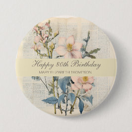 Botanical Vintaqe Wildblomma 80:e födelsedagen Knapp