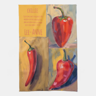 Botanical Watercolor Chillie Kitchen  Kökshandduk