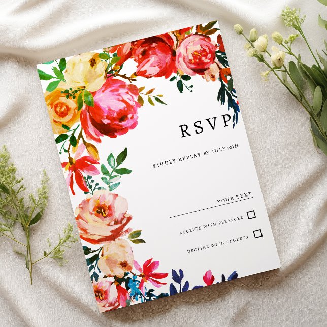 Botanical watercolor colorful floral RSVP  Inbjudningar (Botanical watercolor colorful floral RSVP)
