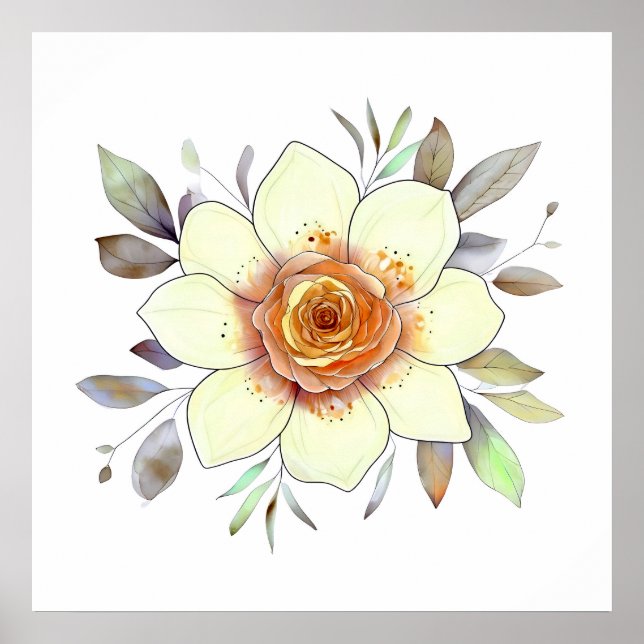 Botanical Watercolor Flower Painting With Foliage Poster (Framsidan)