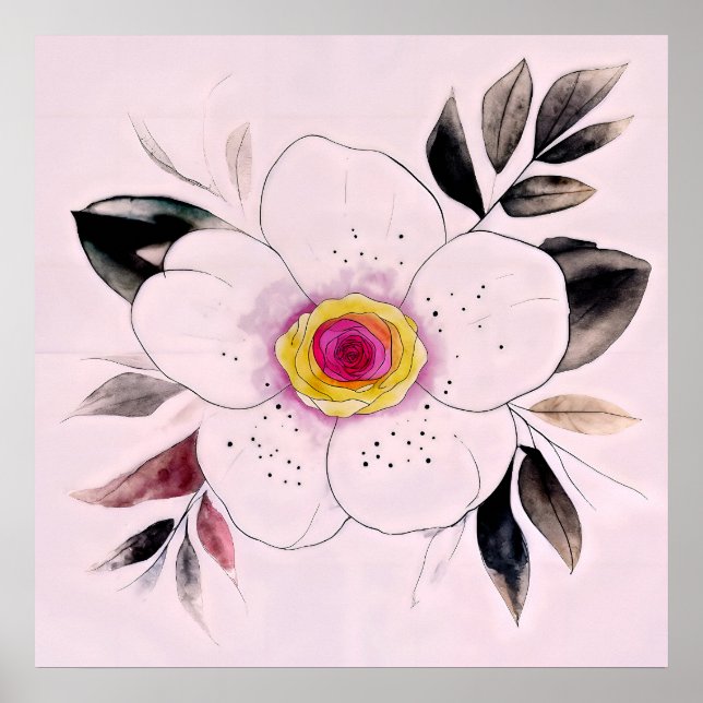 Botanical Watercolor Flower Painting With Foliage Poster (Framsidan)