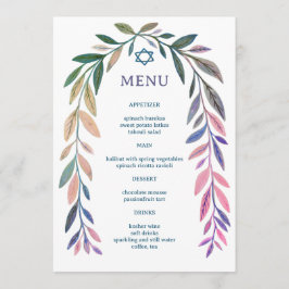 Botanical Watercolor Jewish Event Bar Bat Mitzvah Meny