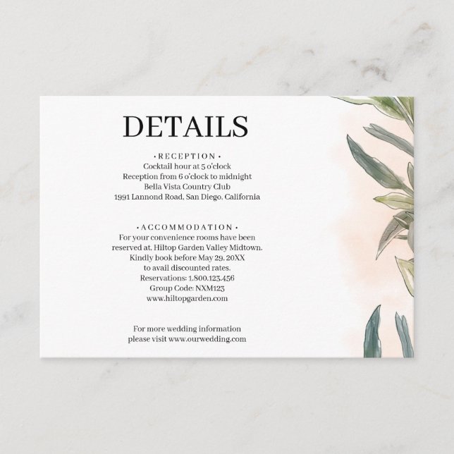 Botanical Watercolor Wedding Enclosure Card  Tilläggskort (Framsida)