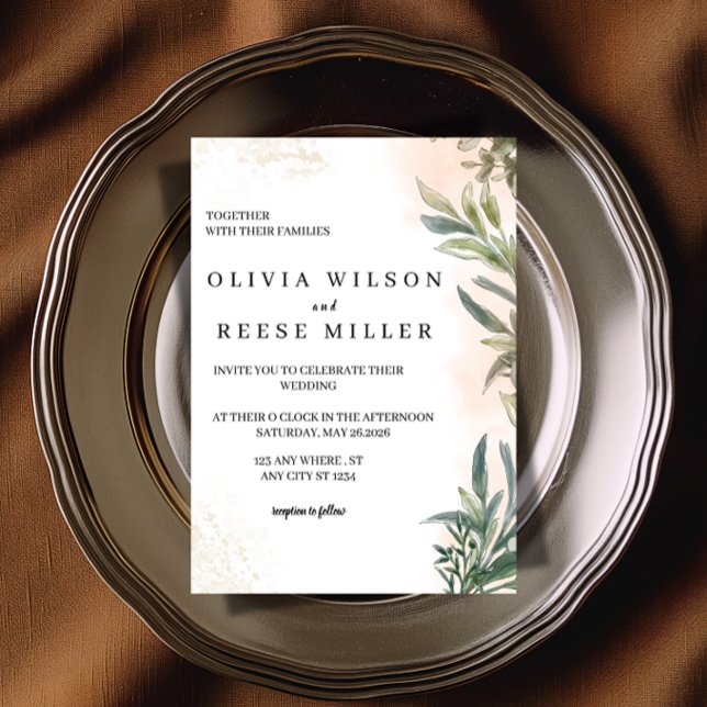 Botanical Watercolor Wedding Invitation  Inbjudningar (Skapare uppladdad)