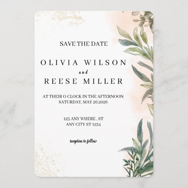 Botanical Watercolor Wedding Save the Date Inbjudningar (Framsida)