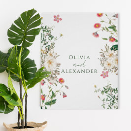 Botanical Wedding Poster with Soft Floral Frame Perfect Poster