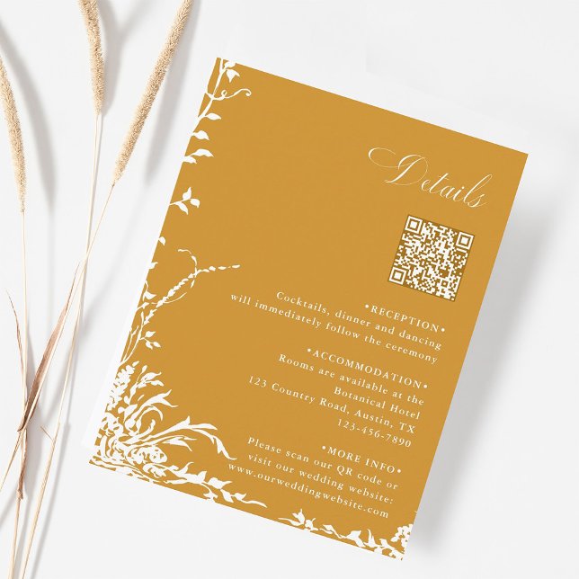 Botanical Wedding QR Code Details Amber Tilläggskort (Skapare uppladdad)