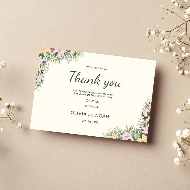 Botanical wedding thank you card - boho style tack kort (Skapare uppladdad)