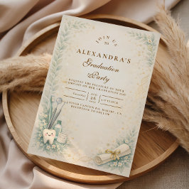 Botanical White Coat Dentist Graduation Inbjudningar