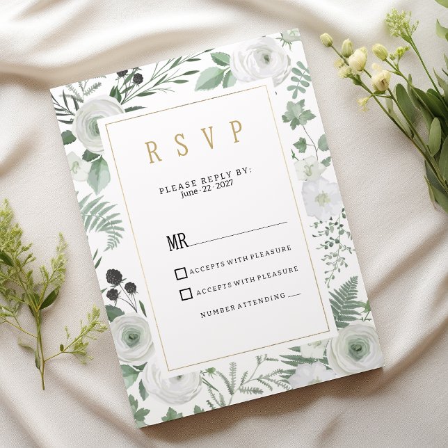 Botanical white mint berries floral RSVP Inbjudningar (Botanical white mint berries floral RSVP )