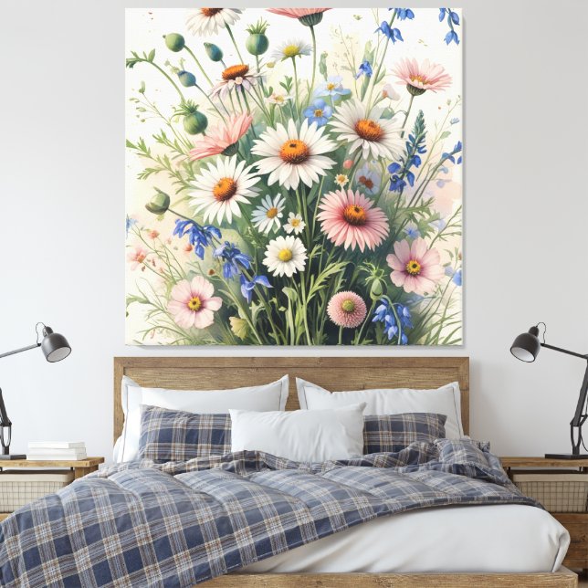 Botanical Wildflower Watercolor Poster – Motivatio Canvastryck (Insitu (sovrum))