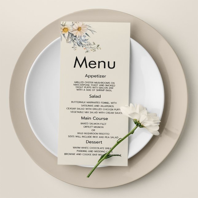 Botanical wildflowers garden floral Wedding Menu Program (Botanical wildflowers garden floral Wedding Menu)