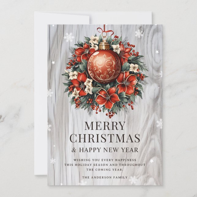 Botanical Wood Snowflake Ornament Holiday Card Julkort (Framsida)