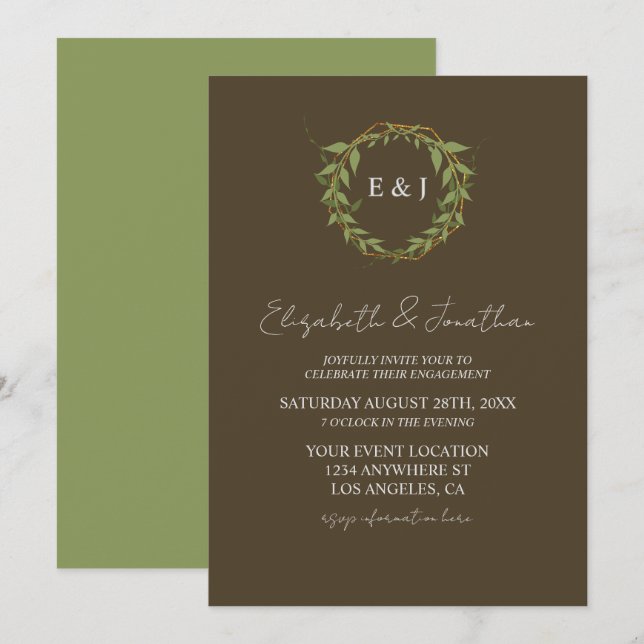 Botanical Wreath Earth Tone Engagement Party Inbjudningar (Fram/baksida)