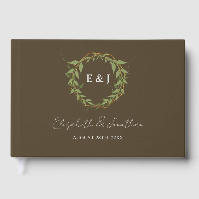 Botanical Wreath Earth Tone Wedding Gästböcker (Framsida)