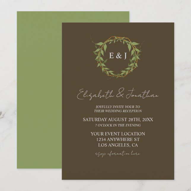 Botanical Wreath Earth Tone Wedding Reception Inbjudningar (Fram/baksida)