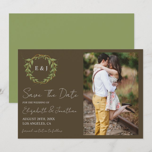 Botanical Wreath Earth Tone Wedding Spara Datumet (Fram/baksida)