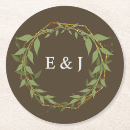 Botanical Wreath Earth Tone Wedding Underlägg Papper Rund