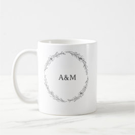 Botanical Wreath Fine Line Art Wedding Couple Mug Kaffemugg