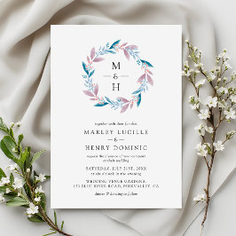 Botanical Wreath Monogram Spring Garden Wedding Inbjudningar