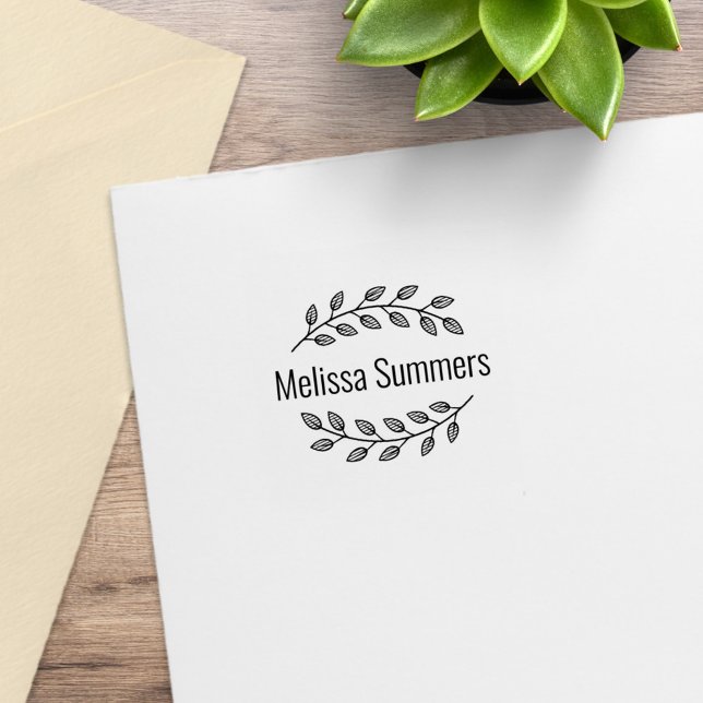 Botanical Wreath Top Bottom Branch Custom Name 1x1 Stämpel (Skapare uppladdad)