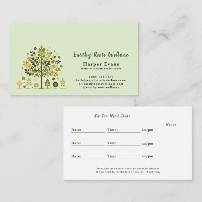 BotanicalLightGreen HolisticWellness Appointment＆ Visitkort (Fram/baksida)