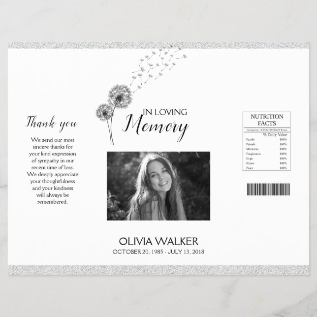 Botanicals Funeral Chip Bag, Obituary Chip Bag Reklamblad (Framsidan)