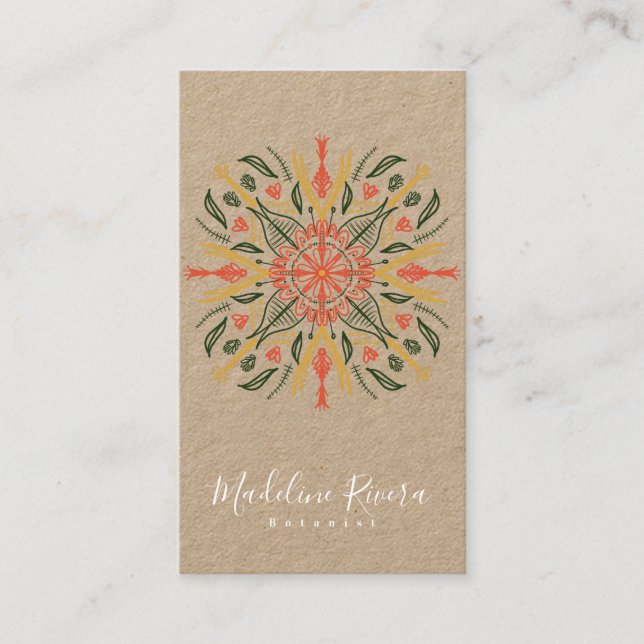 Botanik Florist Grönska Mandala Designer Kraft Visitkort (Framsida)