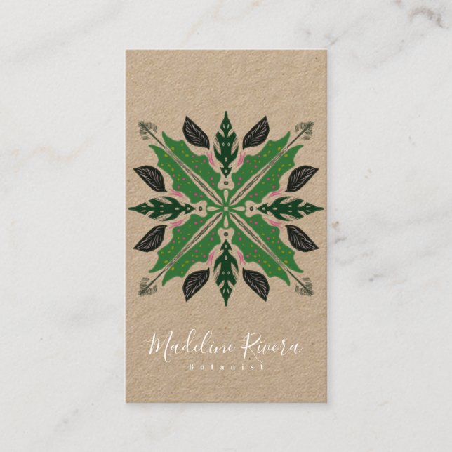 Botanik Florist Grönska Mandala Designer Kraft Visitkort (Framsida)