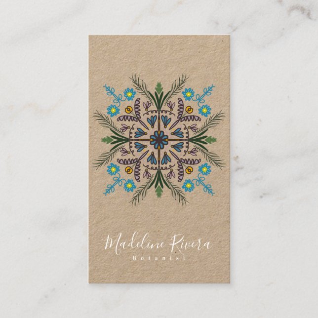 Botanik Florist  Yoga Grönska Mandala Kraft Visitkort (Framsida)