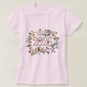 Botanisk 2026 typografi med blommande vinrankor t shirt