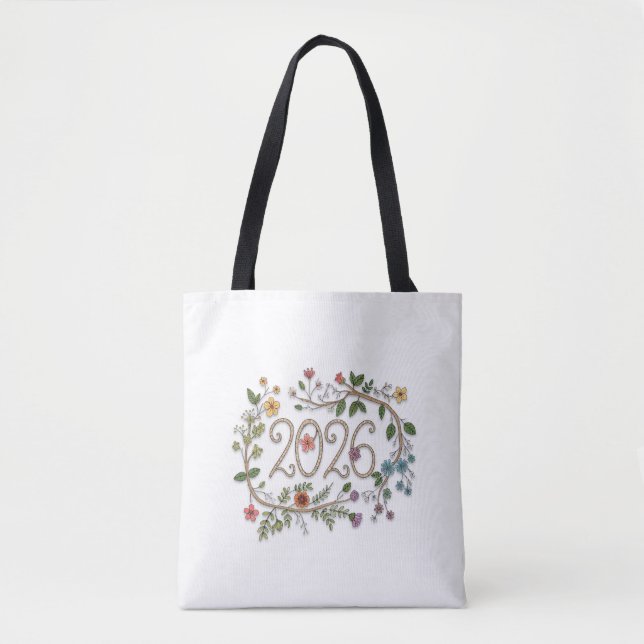 Botanisk 2026 Typografi med blommande vinrankor  Tygkasse (Framsida)