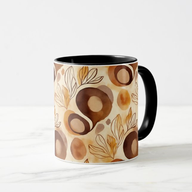 Botanisk Abstrakt Kaffemugge – Mjuka Jordtoner Mugg (Framsida höger)