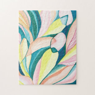 Botanisk Abstrakt Watercolor Art Jigszawa Puzzle Pussel