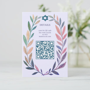 Botanisk akvarell ANPASSAD QR Bar Mitzvah Tilläggskort
