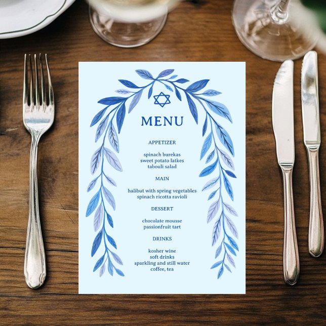 Botanisk akvarell judisk evenemangsbar Bat Mitzvah Meny (Botanical Watercolor Jewish Wedding Event Bar Bat Mitzvah Menu
)