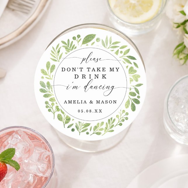 Botanisk Akvarell Ta Inte Min Dryck Bröllop Underlägg Papper Rund (Botanical Watercolor Don't Take My Drink I'm Dancing Wedding Round Paper Coaster)