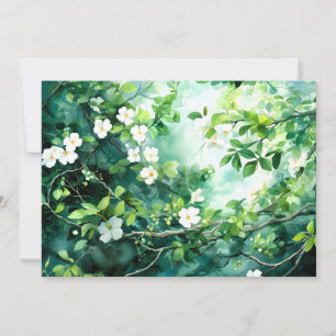 Botanisk akvarell Vita Blommor Gröna blad Meddelande