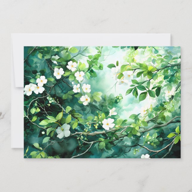 Botanisk akvarell Vita Blommor Gröna blad Meddelande (Framsida)