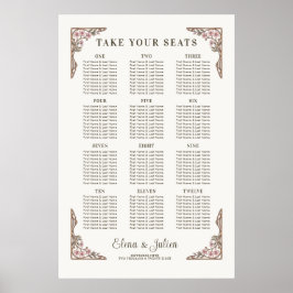 Botanisk Art Nouveau bröllops sittplatskarta affis Poster