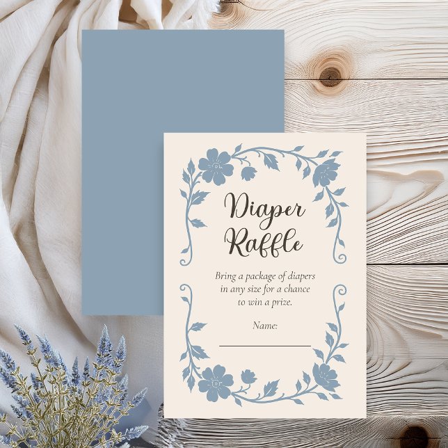 Botanisk Baby Shower Blöja-Raffle Blue Sage Tilläggskort (Elegant botanical baby shower diaper raffle insert with blue sage floral design on neutral)