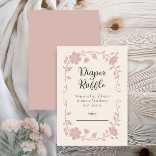 Botanisk Baby Shower Blush Blöja-Lottteri Insats Tilläggskort