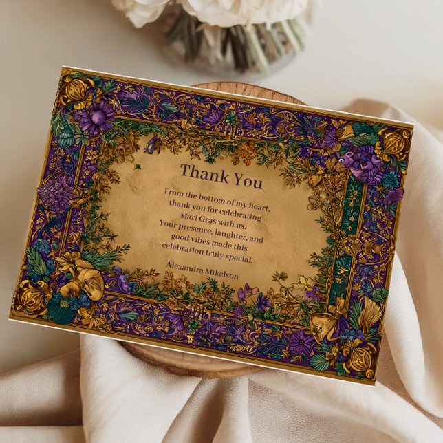 Botanisk Barock Mardi Gras Maskerad Tack Kort (Skapare uppladdad)