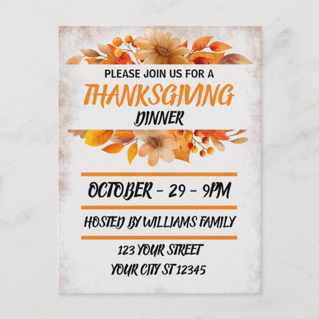 Botanisk Beige Thanksgiving Middag Vykort (Framsida)